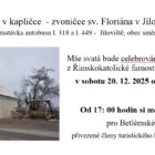 Bohoslužby v kapličce  – zvoničce sv. Floriána v Jílovišti 12/2025